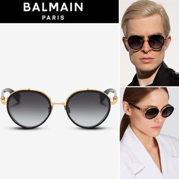 Balmain Croissy Round Titanium & Acetate Sunglasses In Black Unisex Nwt 835$
